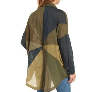 Free People Colorblock Rainbow Rays Army Green and Black Oversize Cotton Tunic